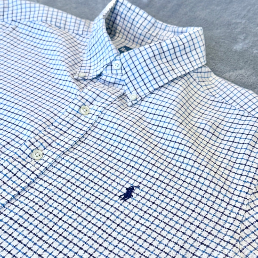 EEUC Polo Ralph Lauren Classic Fit Twill Blue Check Oxford Long Sleeve Shirt Med